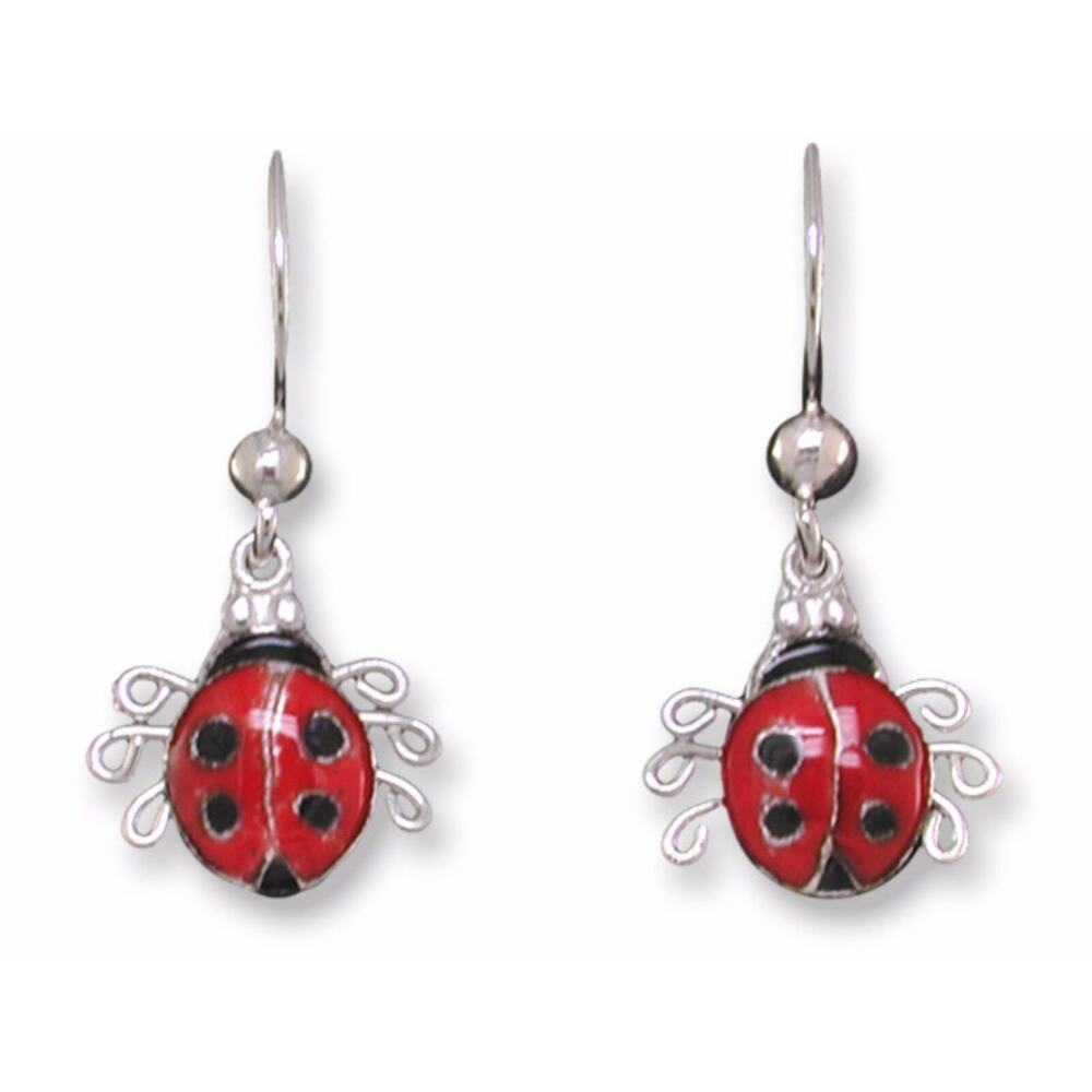 Zarah LadyBug Dangle Earrings 925 Sterling Silver Enamel Lady Beetle Gift Boxed
